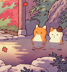 **Pre-Order** 'Fox and Cat at the Onsen" Wall Scroll
