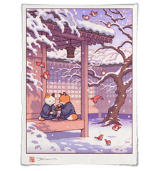 'Fox and Cat, Green Tea in Snow' Giclee Print