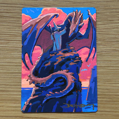 Hand Painted AP Card: Wizard and Dragon
