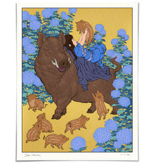 'Boar and Hydrangeas' Limited Print - Gold