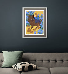 'Boar and Hydrangeas' Limited Print - Gold