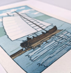 'Sailing in Akashi Bay, Daylight' Woodblock Print