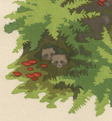 'Tanuki in the Forest' Woodblock Print